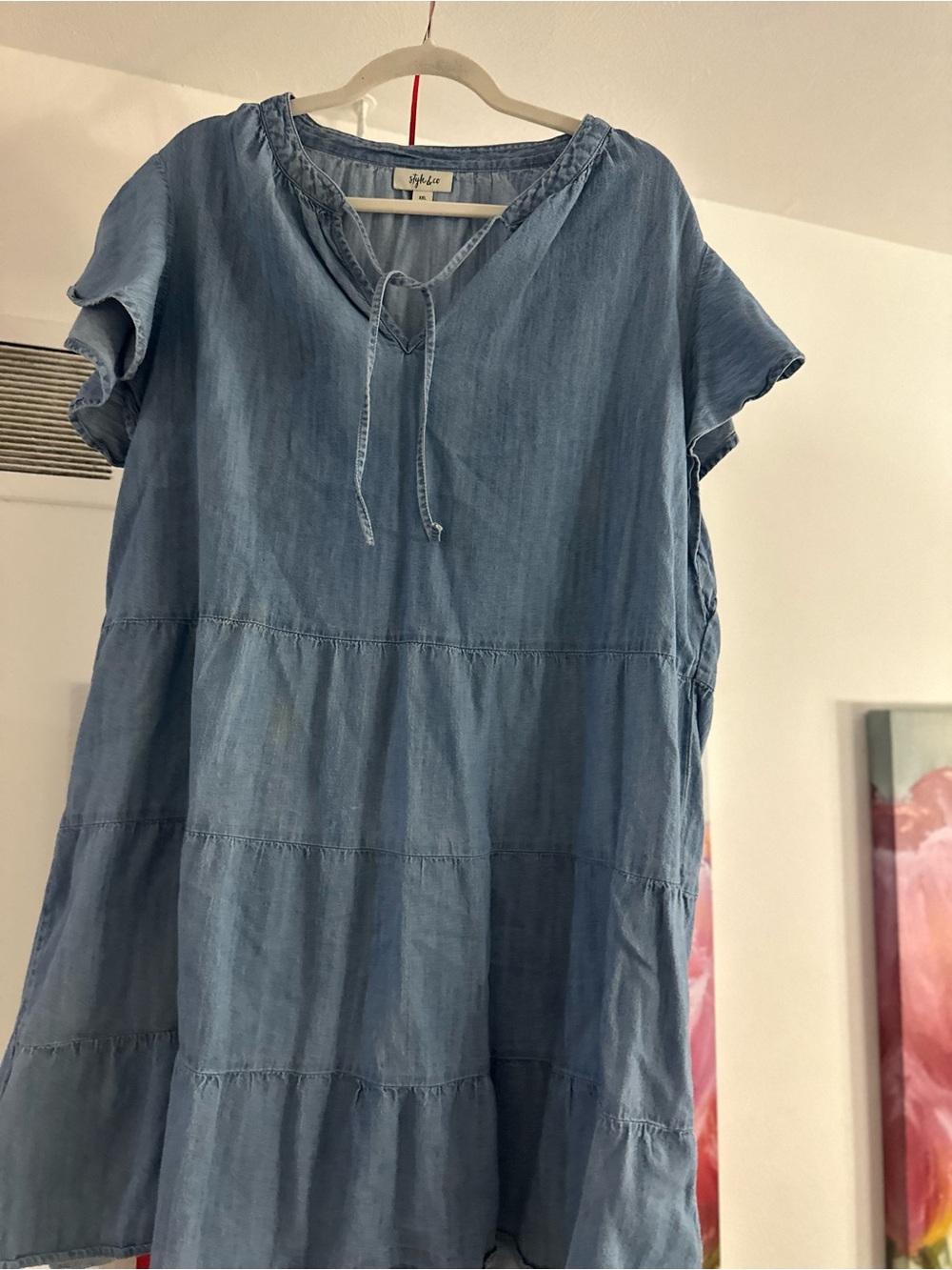 Style & Co. Light Blue Denim Tie-Neck Tunic